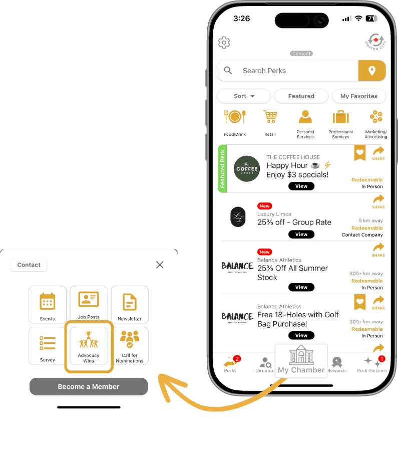 Chamber Perks App on mobile phone